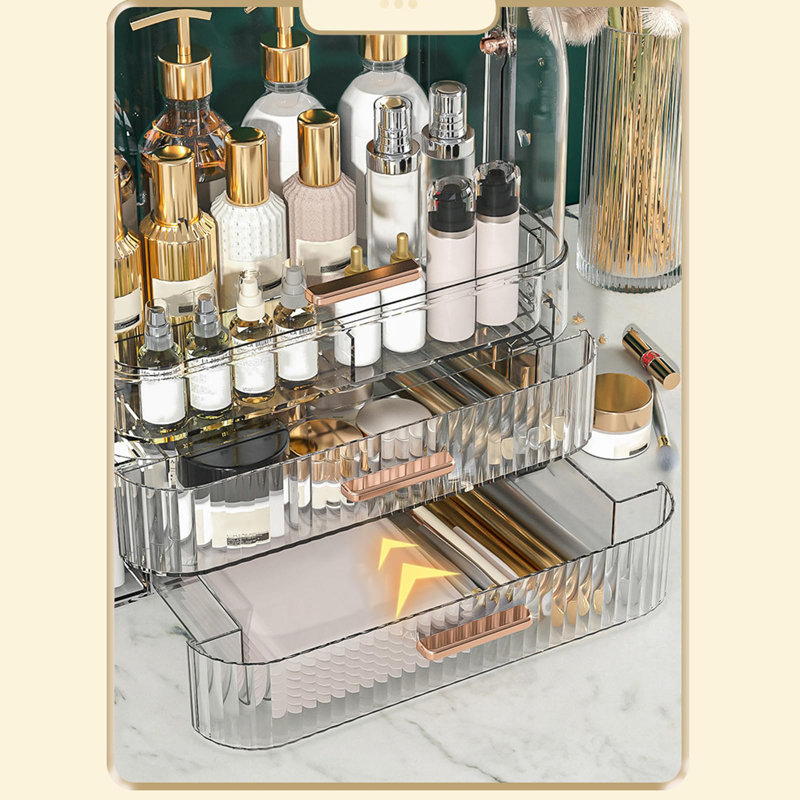 Cosmetics Storage Box Transparent Lid Large Makeup Organizer Box Drawers Portable Handle Waterproof Dustproof Skincare Display Cases