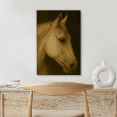 Sepia Tone White Horse Art - Pictures Framed Canvas Print Wall Art