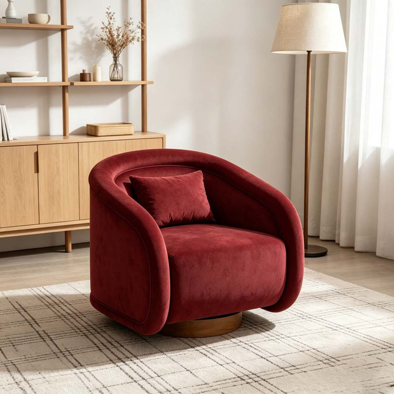 Fauteuil d'appoint pivotant, fauteuil demi-tonneau pivotant à 360 degrés, Velours rouge vin