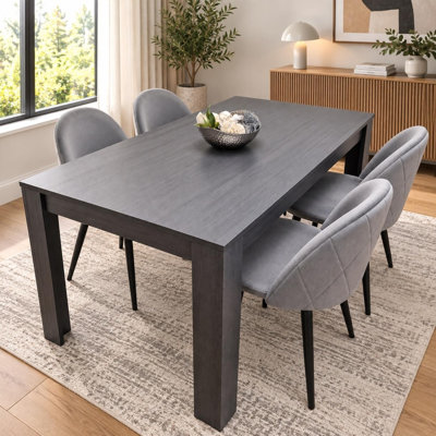  Arrow Pattern Dining Table Set with Grey Velvet Chairs & Bench