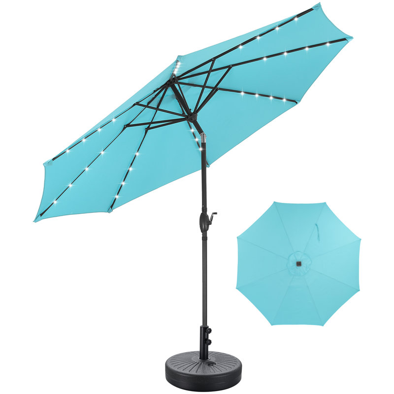 Parasol de marché illuminé 10 pi avec plage 8 côtes, Bleu