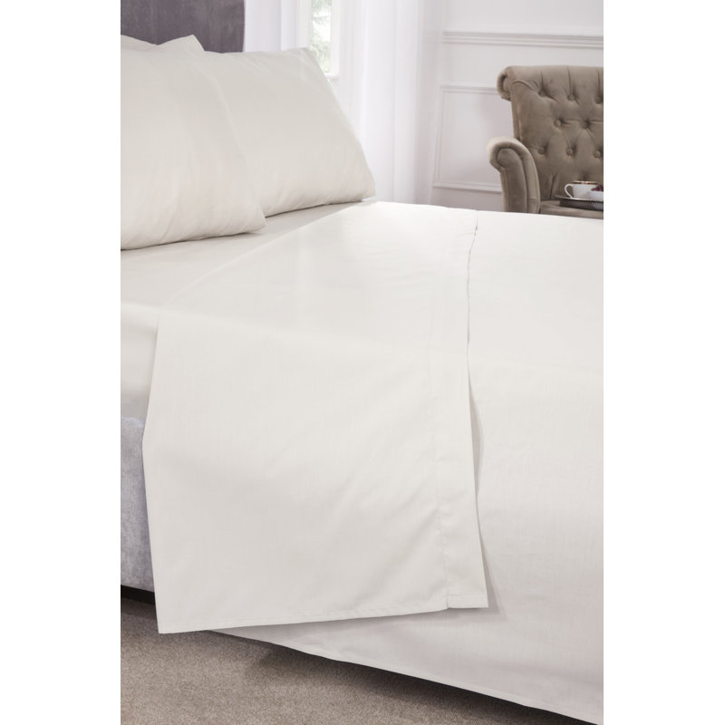 Percale Cotton Blend Percale Fitted Sheet, Ivory, Double (4'6)