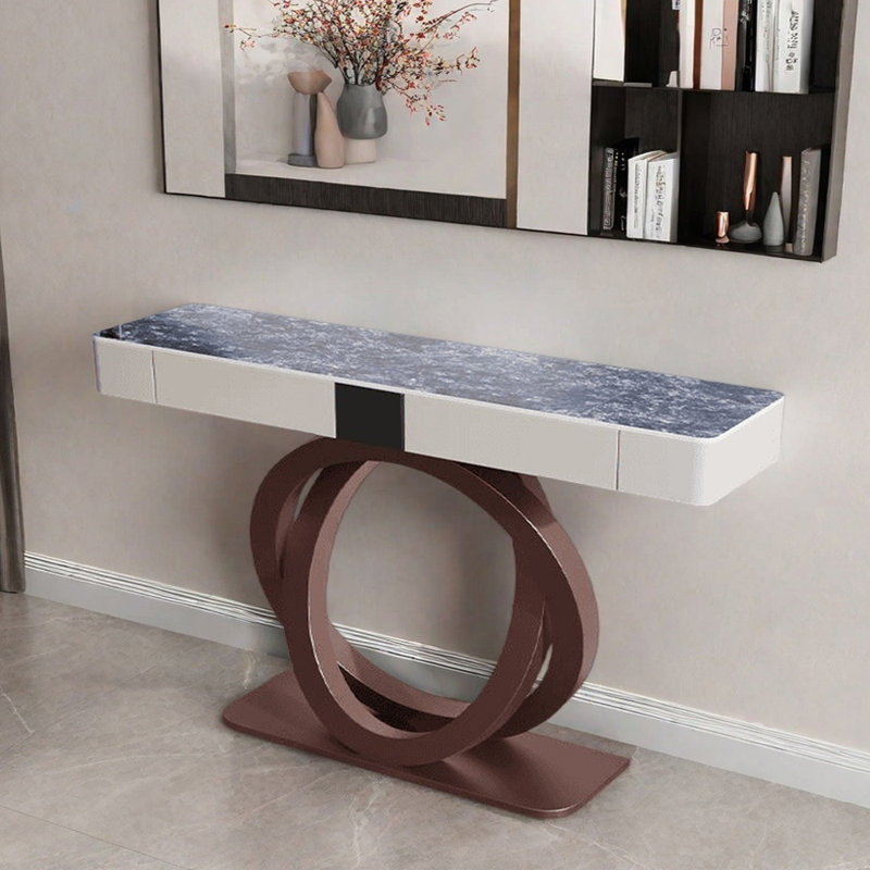 Console Nordic Light Luxury, H 36,2 po x l 39,4 po x P 13,8 po, Bleu, Cuivre antique