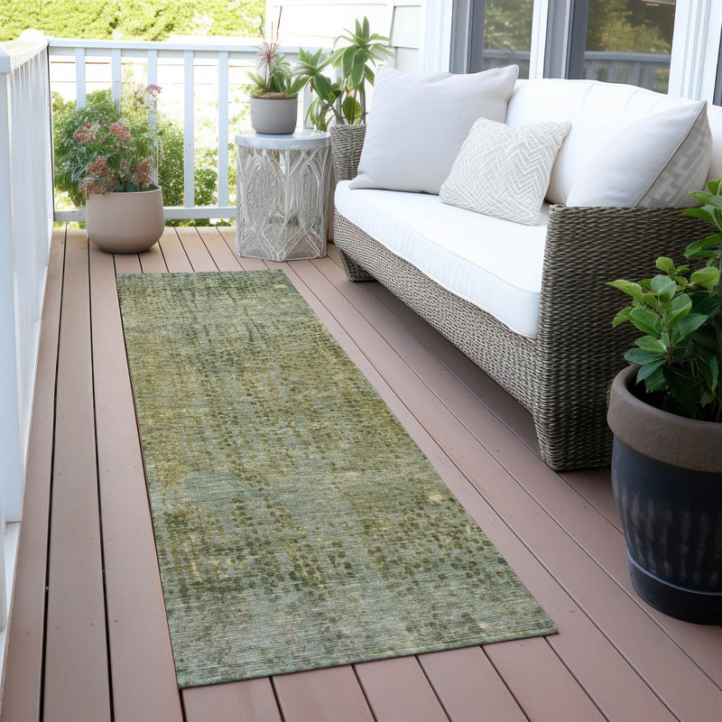 Machine Washable Indoor/Outdoor Xhevrie Green Rug, Runner 2'3" x 7'6"