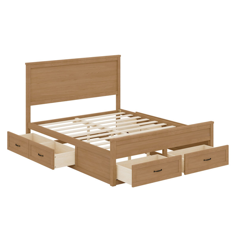 Base de lit avec rangement moderne en bois avec 6 tiroirs, lit plateforme avec support en lattes de bois, Seadrift