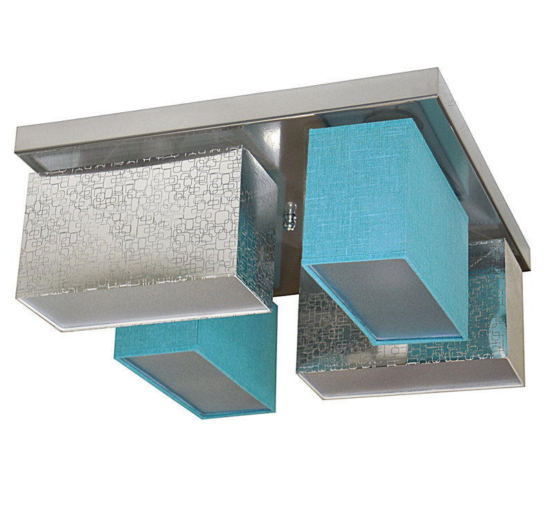 Eris-004 Fabric Flush Mount, Silver/Turquoise