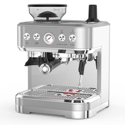 15 Bar Espresso Machine with Grinder & Milk Frother – 58mm Portafilter, 15 Adjustable Grind Levels, 2.3L Water Tank