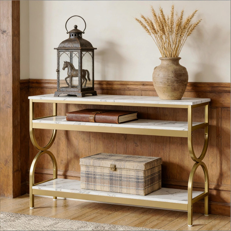 Faux Marble Sofa Table,3-Tier Bedside Table,Console Table,Foyer Table