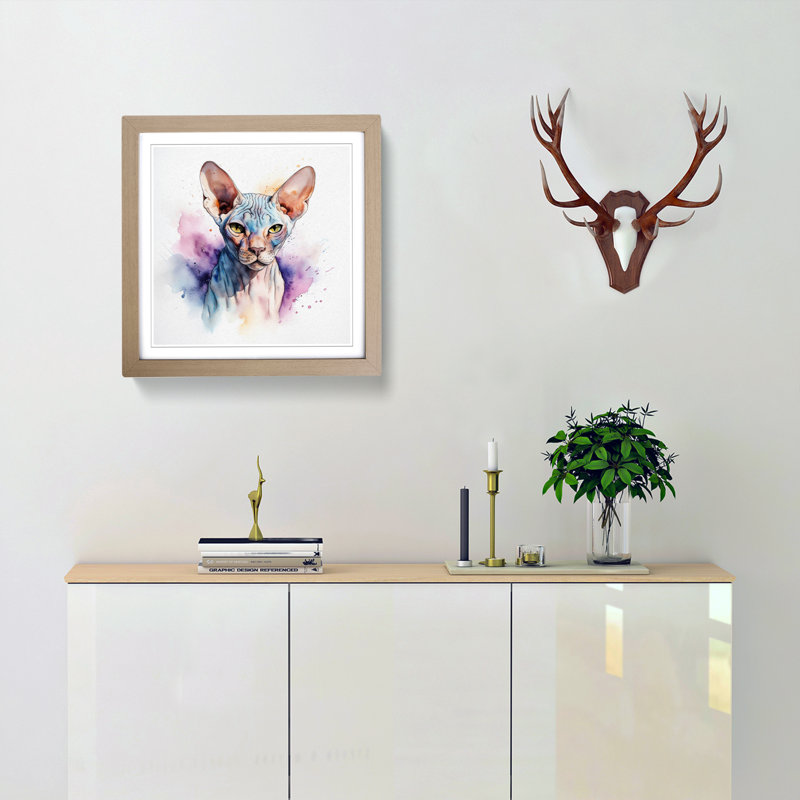 Sphynx Cat Watercolour - Framed Print, Oak
