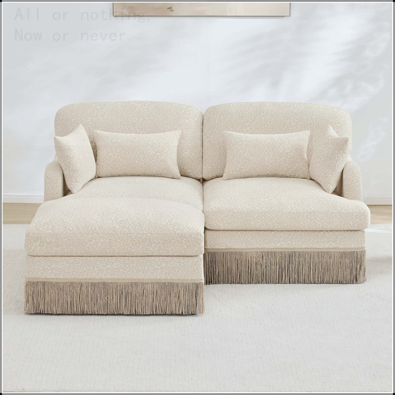 Canapé modulaire en chenille à imprimé léopard, 2 sièges en forme de L, Beige Chenille