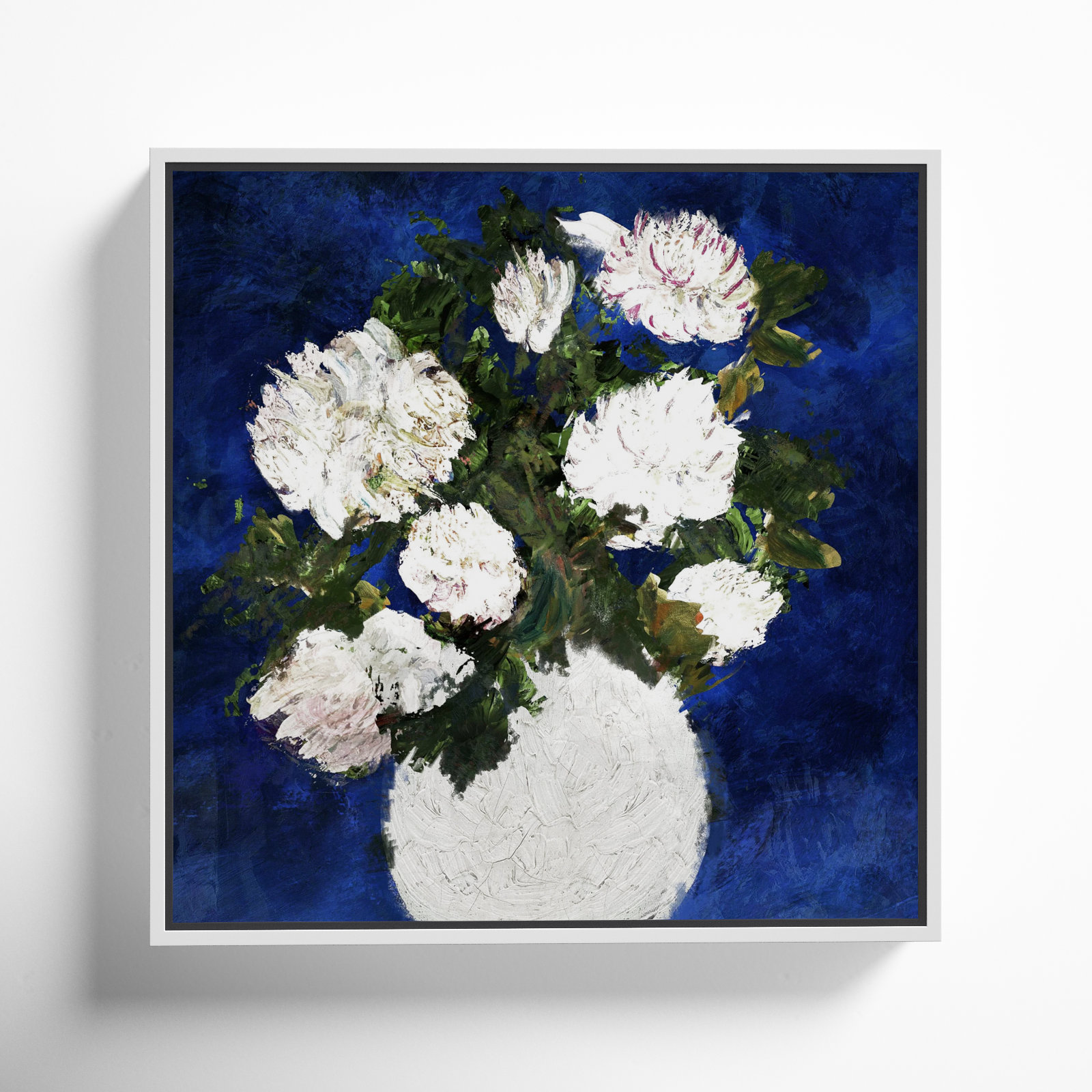 Dripping Roses Painting, White Framed, 13" H x 13" W x 1.5" D