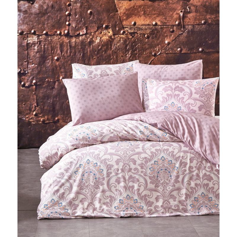 Ensemble de housse de couette 100% coton rose Gurdon 3 pièces