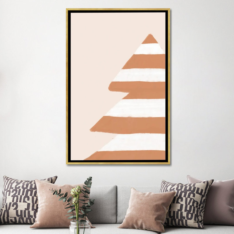 "Stripey Xmas Tree" par Orara studio, reproduction d’art, H 60 po x l 40po x P 1,5 po, Toile encadrée d'or, Pas de tapis