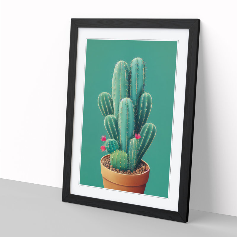 FRM-V0523-338X Cactus Cacti Kitsch - Single Picture Frame Print, Black Framed, 64cm H x 46cm W x 2cm D