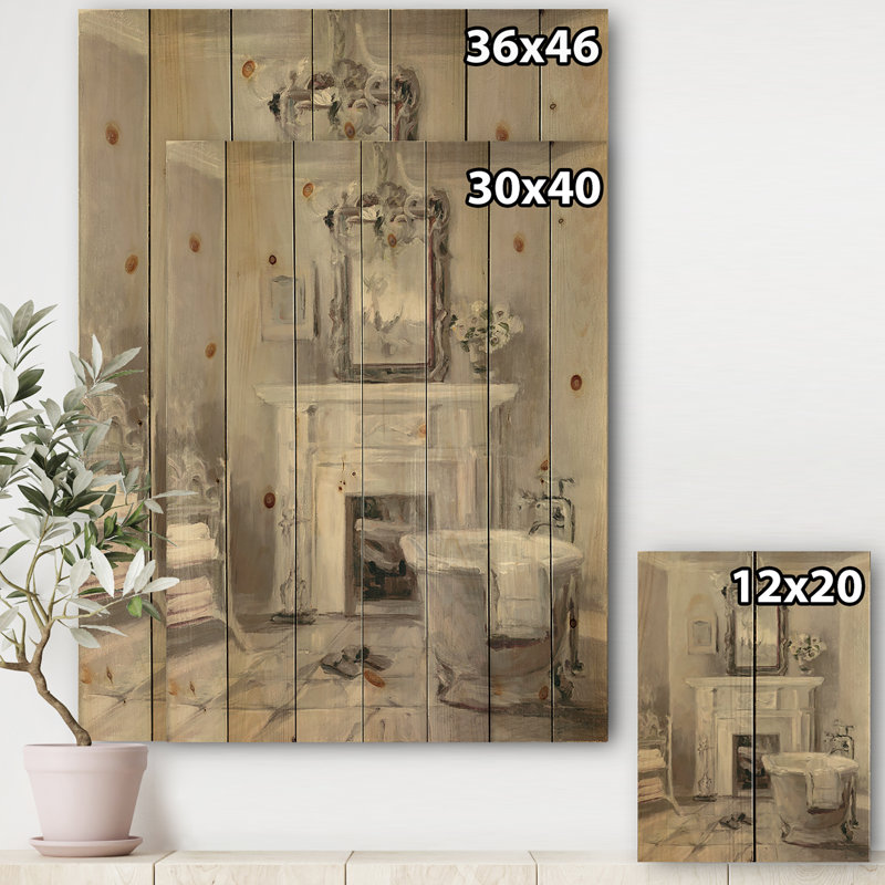 «French Bathroom Vintage I», reproduction d'art sur bois sans cadre, H 46 po x l 36 po x 1,5 po