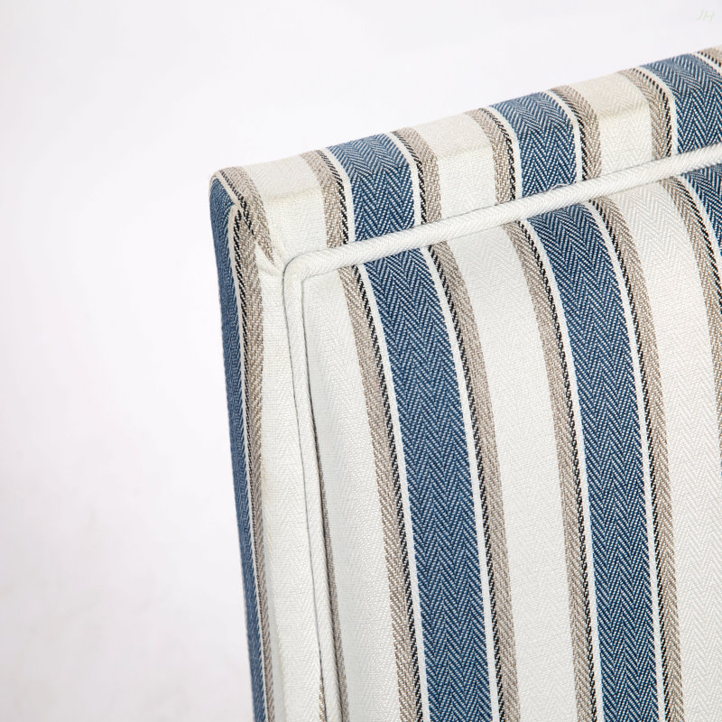 Upholstered Accent Chair, Vintage Armchair With Blue And White Striped Linen Fabric And Nailhead Trim For Living Room, Blue