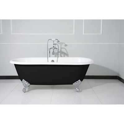 Kingston Brass Aqua Eden 66-Inch Cast Iron Oval Double Ended Clawfoot Tub (No Faucet Drillings)