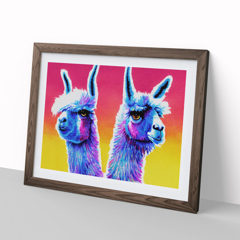 Colourful Llamas Vol.4 - Print, Walnut Framed, 46cm H x 64cm W x 2cm D
