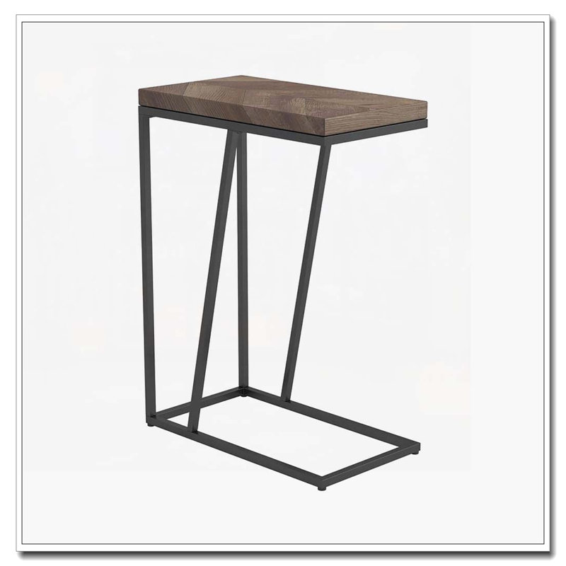Table d'appoint rustique tabac à chevrons et sable noir