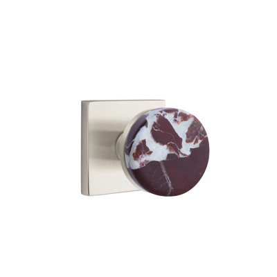 Mortaise intérieure Emtek Select avec rosette carrée et tige conique, bouton Rosso Levanto (droit)