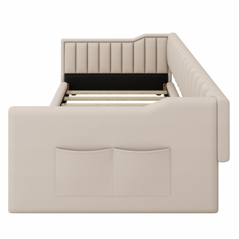 Upholstery Daybed And Side Storage Pocket, Beige, Twin XL