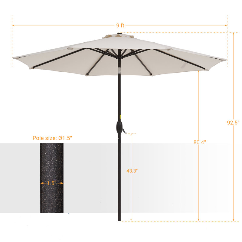 Parasol de marché extérieur 9 pi avec bouton-poussoir inclinable Dailan, Beige