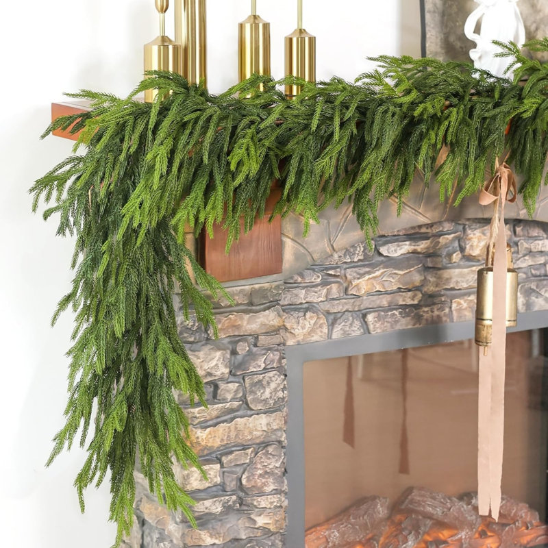 Real Touch Christmas Norfolk Pine Garland - 9ft Artificial Christmas Garland Fake Pine Needles Faux Green Garland for Fireplace,Table,Window,Stairs,Mante,Holiday Indoor Outdoor Xmas Decor(1PCS) | Realistic Fake