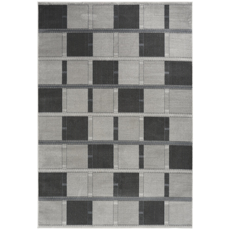 Alisah Geometric Machine Made Area Rug, Rectangle 244 x 305 cm, Grey Black