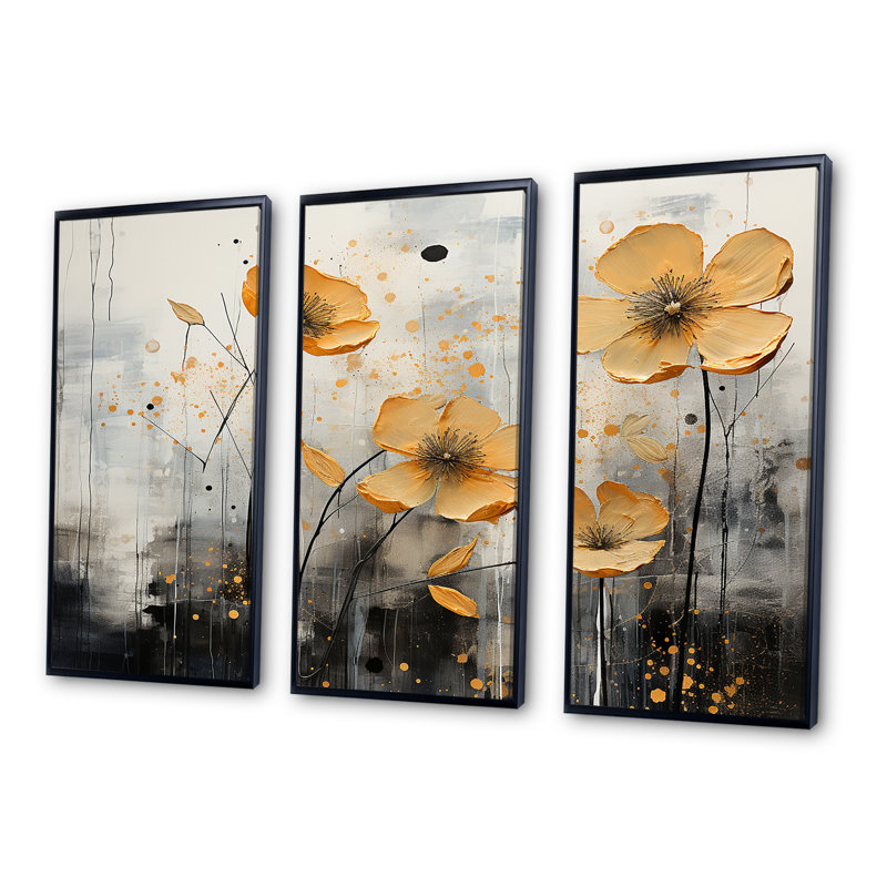 Buttercups Are intégré dans un mélange - ensemble d'art mural en toile Buttercups, Cadre flottant noir