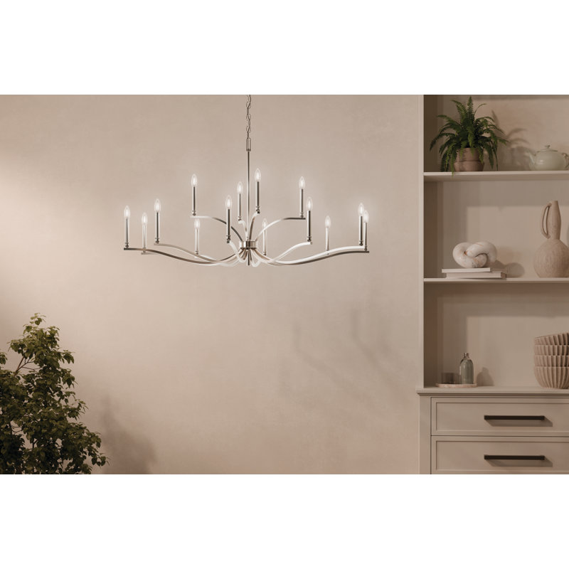 14 - Light Steel Dimmable Classic / Traditional Chandelier, Polished Nickel