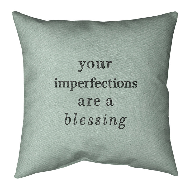Coussin inspirant de citation inspirée des imperfections à la main, 16 po x 1 po, Vert / Noir, Polyester/ Bourre en polyester