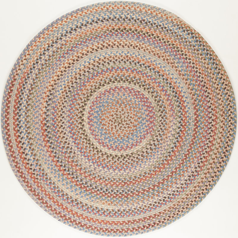 Tapis beige / rose / bleu en laine tressé à la main Elberta, Rond 8 pi