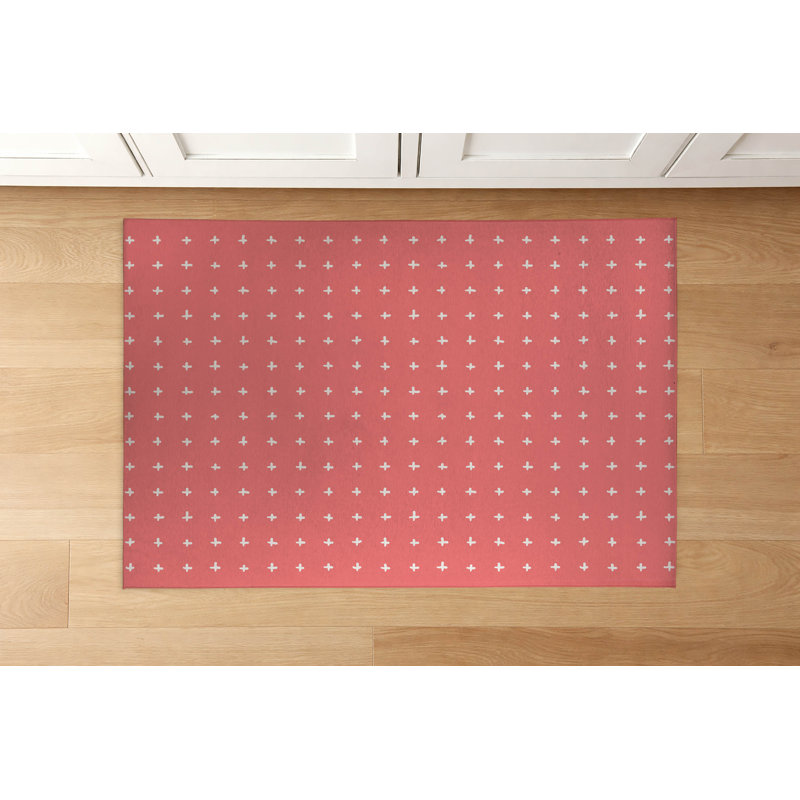 Tapis de cuisine à profil bas Criss, Rectangle 3' x 5', Dusty Rose Checkered