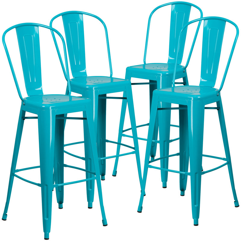 Tabouret de comptoir en métal patiné pour l'intérieur / extérieur de 24 po de hauteur Angelean - noir, Bleu