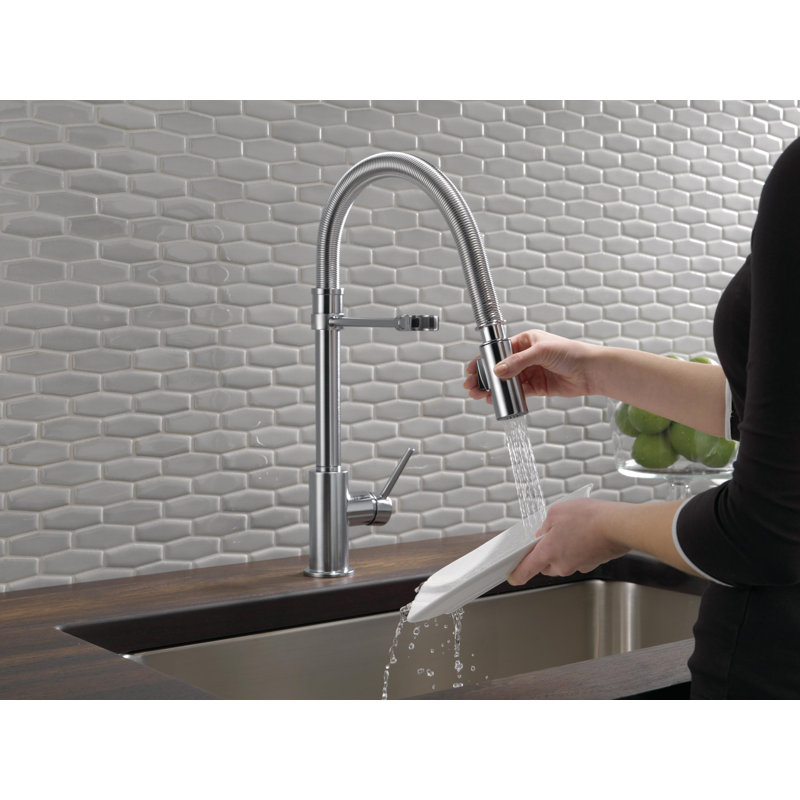 Trinsic Pro Style Commercial Kitchen Faucet with Pull Down Sprayer, Brushed Nickel Single Hole Kitchen Sink Faucet, Single Handle, Arctic Stainless