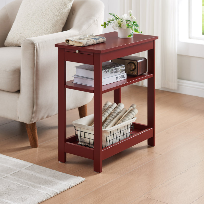 Table d'appoint mince en bois avec tablettes de rangement et plateau coulissant, table de chevet pour chambre à coucher, salon - rouge