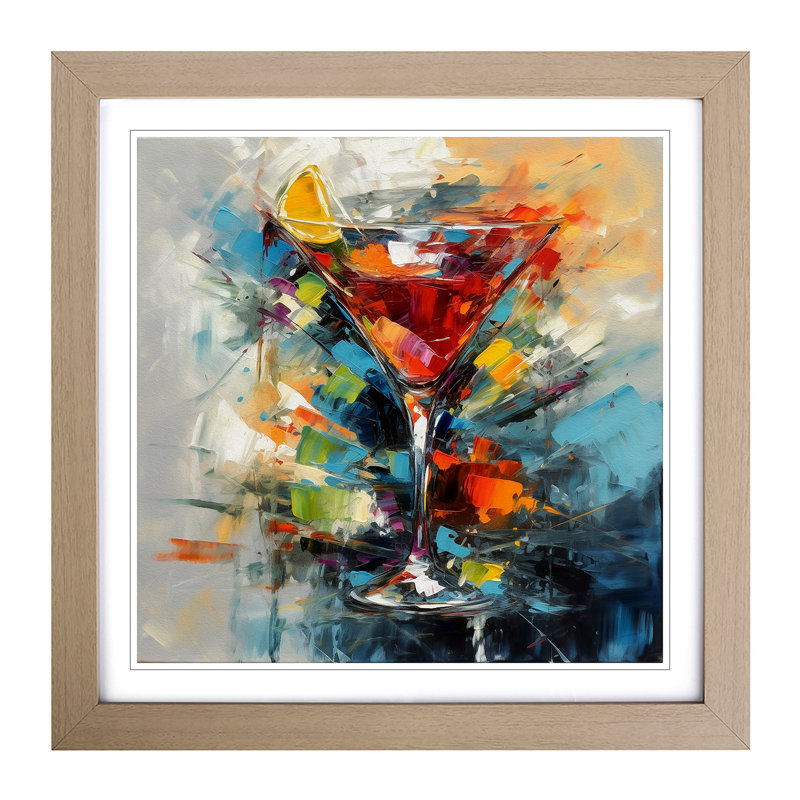 Cocktail Abstract Expressionism - Single Picture Frame Print on Wood, Oak