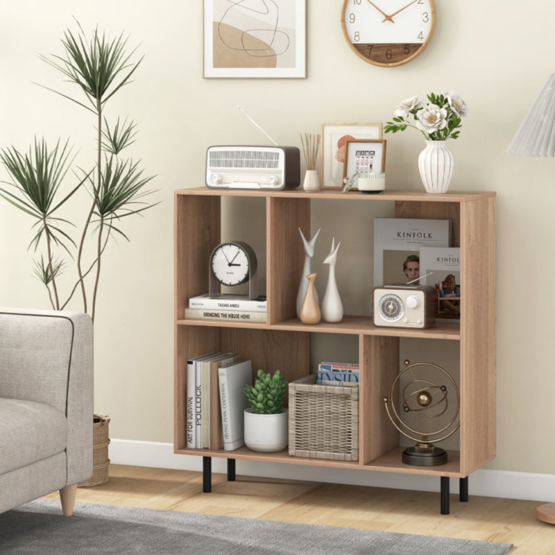 Open Shelf Bookcase With 4 Compartments, Natural