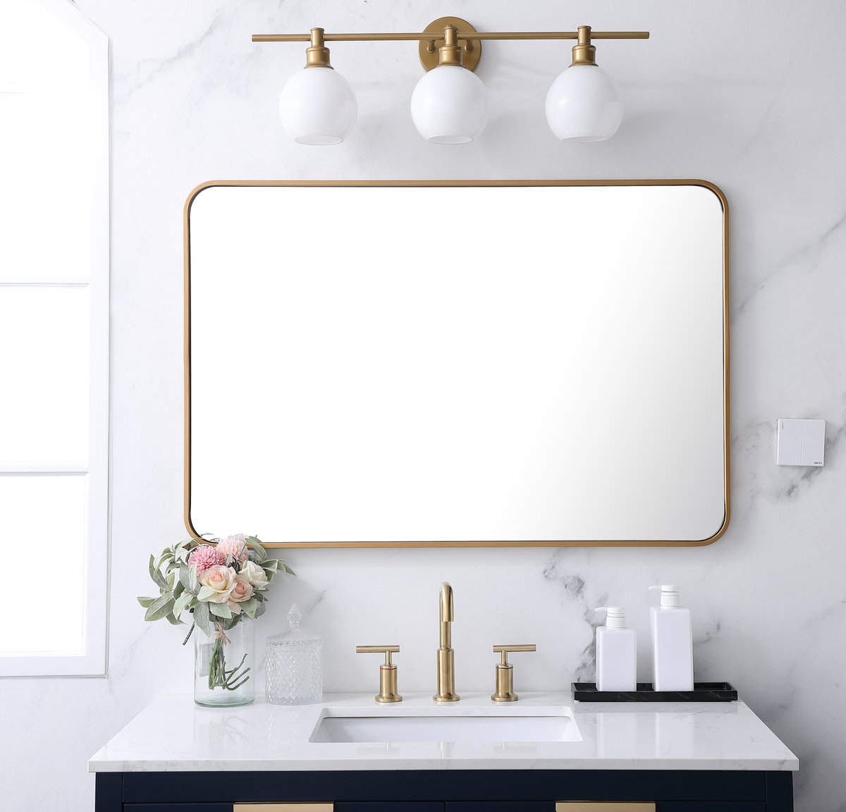Sabine Metal Rounded Rectangle Wall Mirror, 40" x 27", Brass