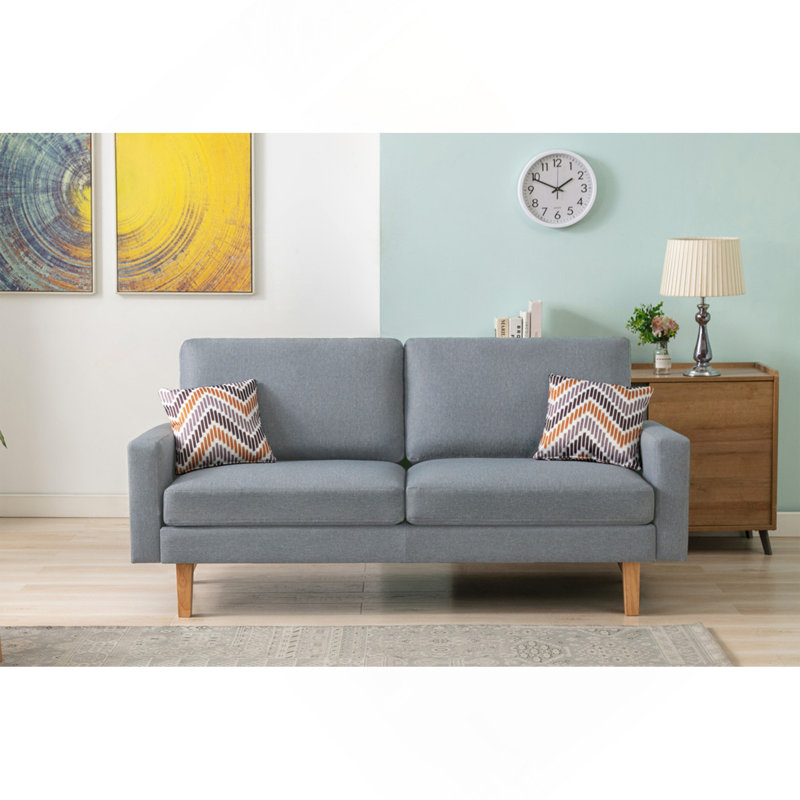 Canapé 70 po en lin gris avec 2 coussins décoratifs, Gris