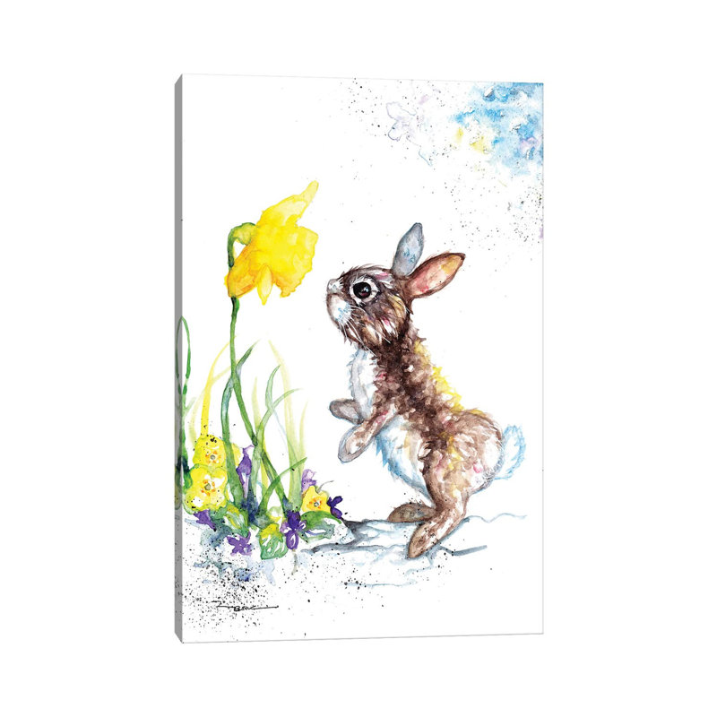Rabbit And Daffodil by BebesArts - Wrapped Canvas Gallery-Wrapped Canvas Giclée, 20.32 cm H x 30.48 cm W