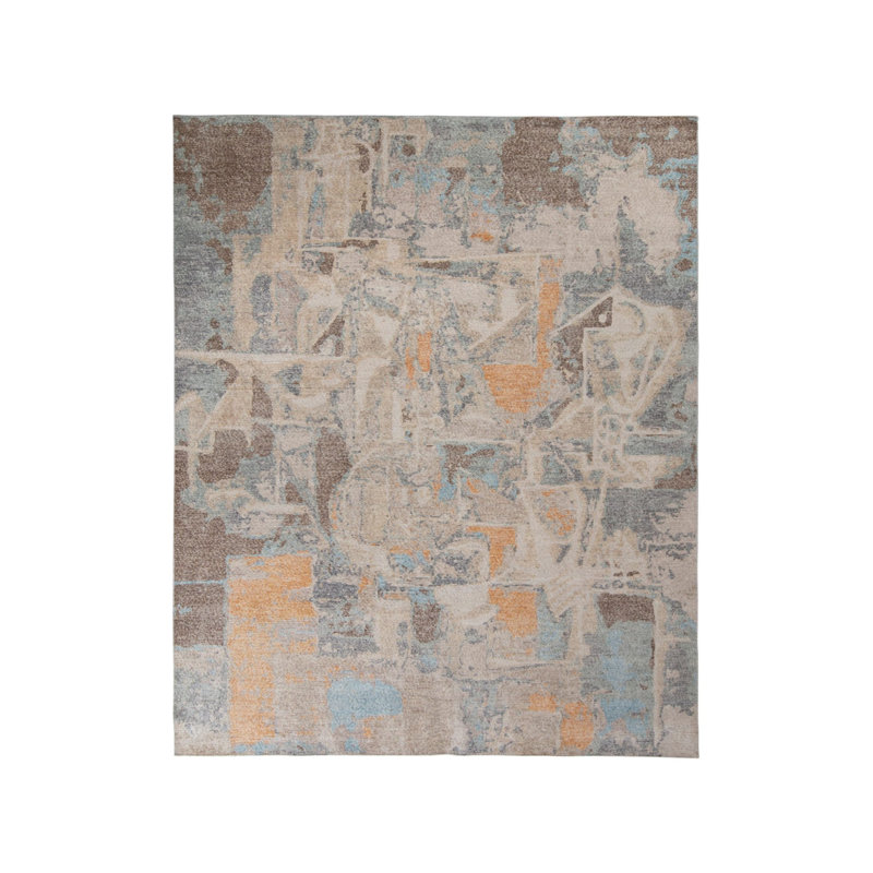 Distressed Homage Hand Knotted Wool Abstract Area Rug, Rectangle 6' x 9'