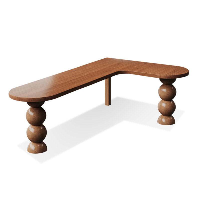 Bureau brun en bois massif en forme de L, Retour à droite, H 29,53 po x l 86,61 po x P 55,12 po
