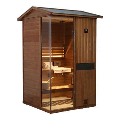 Samsora Outdoor Traditional Steam Sauna For 2Person 2500W, Negative Ion Board, Mid-Infrared Lamp, 95℉-230℉, Mahogany Wood Bluetooth Speaker, Personal Low EMF Wet Sauna With Heater, Sauna Stone