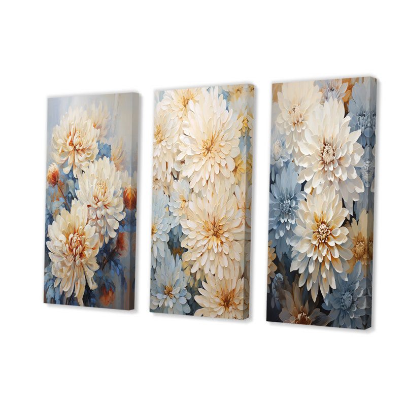 «Garden Bliss Mums In Soft Colors», ensemble de 3 reproductions d'art sur toile, Toile tendue, H 28 po x l 36 po