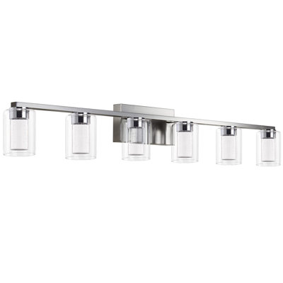 6-light Brushed Nickel Bathroom Vanity Light With Crystal Shades - Dimmable Led Vanity Lighting Fixture 3000k-6000k - Wall Mounted For Bathroom Mirror