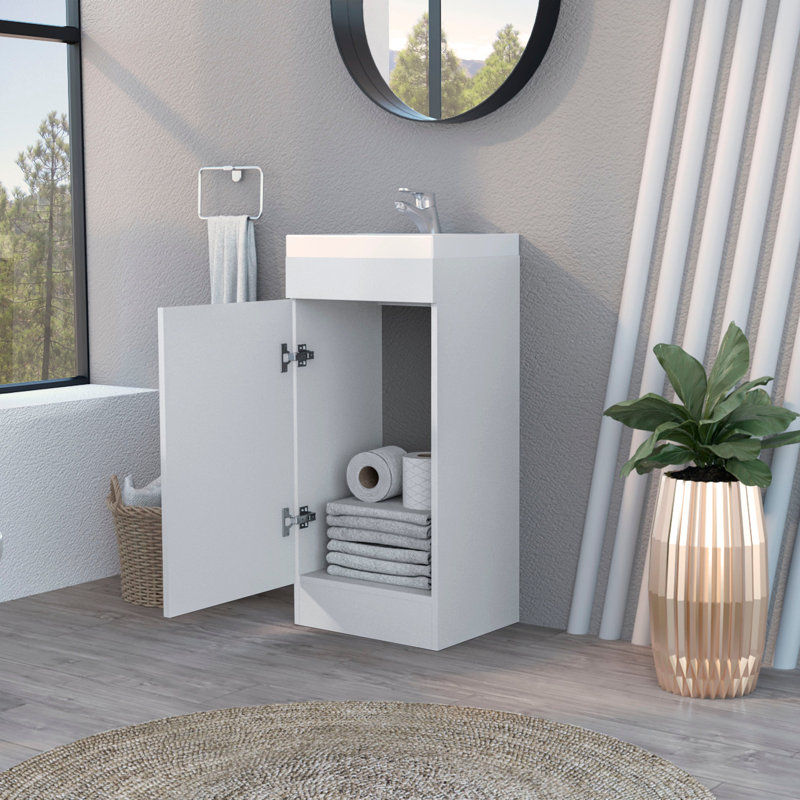 Toledo Single Door Bathroom Vanity Cabinet, Metal Handle with Sink Top, BLM 006