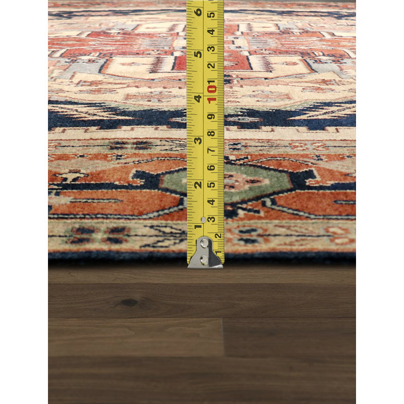 Serapi Handmade Wool Area Rug, Red/Navy/Beige, Rectangle 6' x 9'