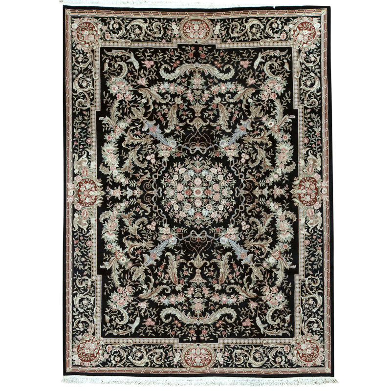 High-Quality Hand-Knotted Black Area Rug