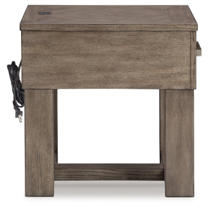 Transitional Brown and White Wood End Table with Storage and USB Charging